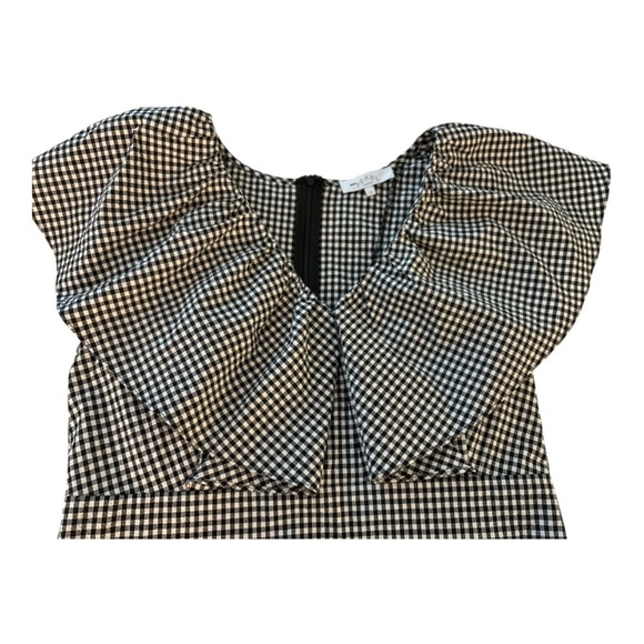 PEARL by Lela Rose gingham top. Ruffles, defined waist, gathers peplum. V neck - Picture 5 of 9